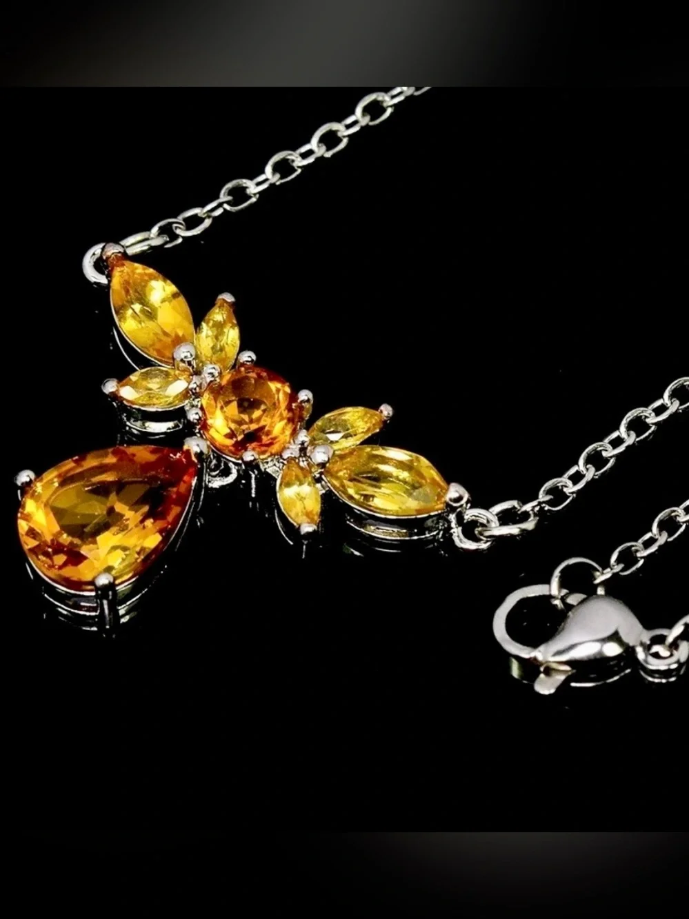 Madeira Citrine yellow Stationary Solid Sterling Silver Necklace 18